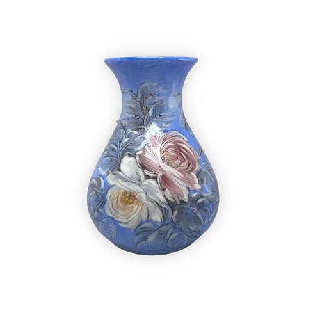 Vaso de Porcelana para Flores Jarro de Louça Médio Gota 13 cm Pintado à Mão FLORAL ROSAS BRANCA ROSA