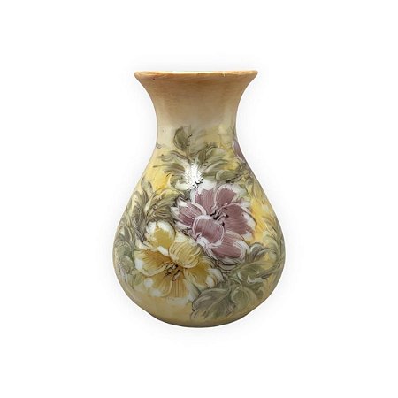 Vaso de Porcelana para Flores Jarro de Louça Médio Gota 13 cm Pintado à Mão FLORAL AZALEIAS AMARELA ROSA