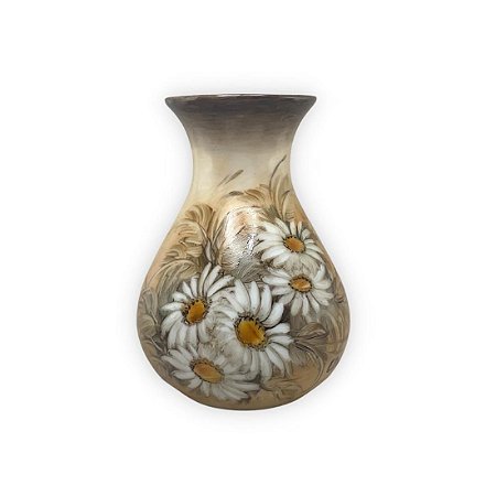 Vaso de Porcelana para Flores Jarro de Louça Médio Gota 13 cm Pintado à Mão FLORAL MARGARIDAS BRANCA