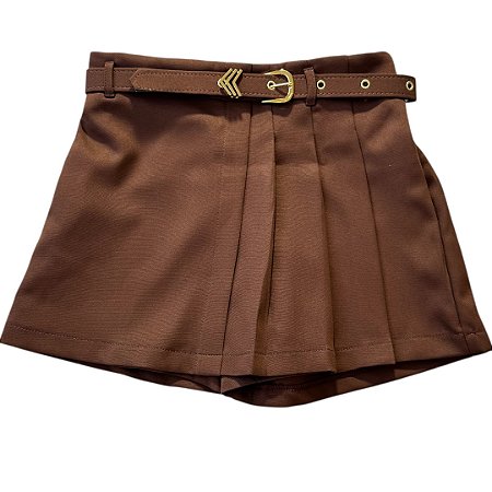 Short saia plissado com cinto