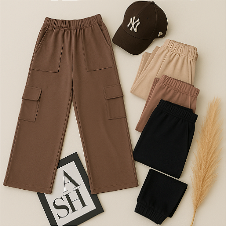 Calça widlegg cargo moletinho