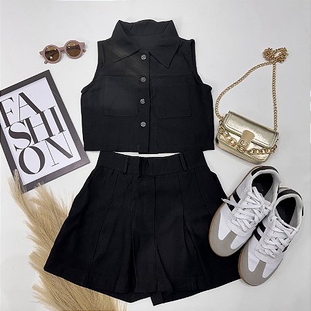 Conjunto colete e short saia