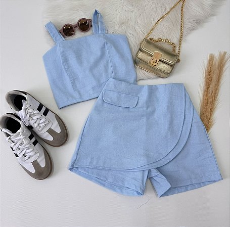 Conjunto Debora ( short saia e blusinha em linho )