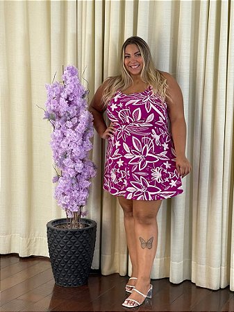 Vestido curto roxo e branco lindo
