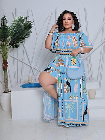 Conjunto saia longa e cropped.