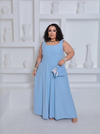 Vestido linho azul claro .