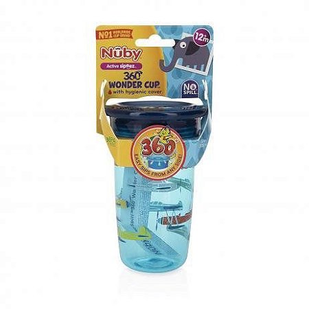 Copo 360 Nuby Wonder Cup com tampa higiênica Azul