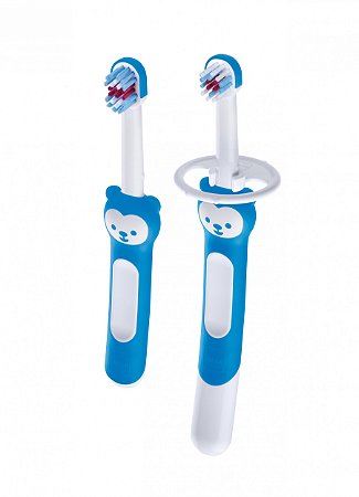 Escova de Dente Infantil MAM Learn to Brush  Azul - 5+ meses Embalagem Dupla