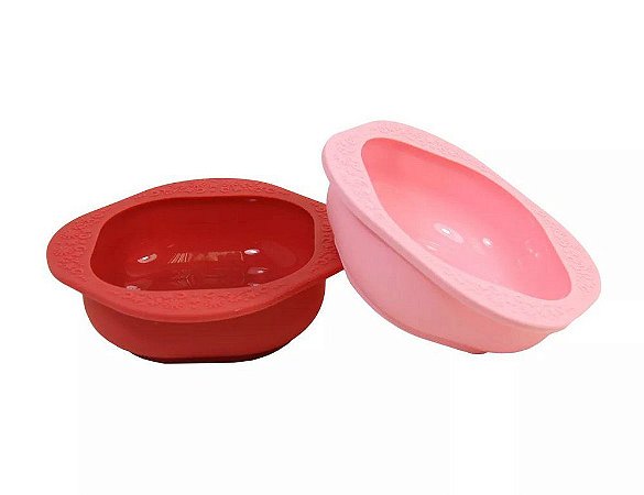 Kit com 2 tigelas em silicone - Rosa e Vermelha