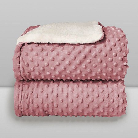 Cobertor Plush com Sherpa Dots 0,90X1,10 Rosa