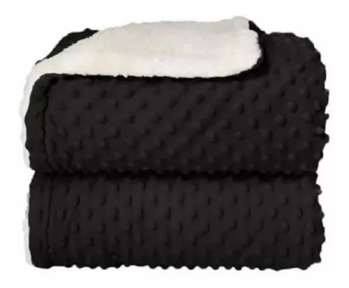 Cobertor Plush com Sherpa Dots 0,90X1,10 Preto