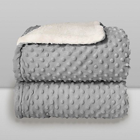 Cobertor Plush com Sherpa Dots 0,90X1,10 Cinza Glacial
