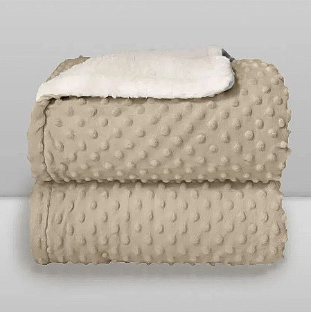 Cobertor Plush com Sherpa Dots 0,90X1,10 Bege