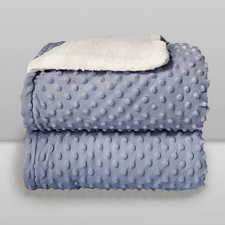 Cobertor Plush com Sherpa Dots 0,90X1,10 Azul