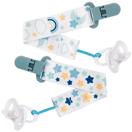 Kit com 2 Prendedores de Chupeta Estrela Azul