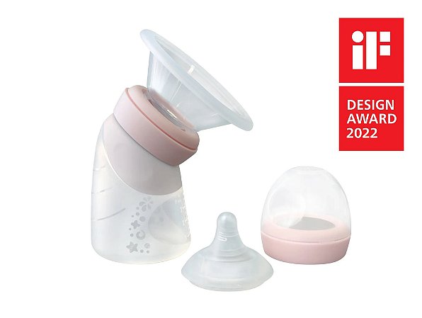 Bomba de Tirar Leite e Mamadeira Angulada em Silicone 120 ml Rosa