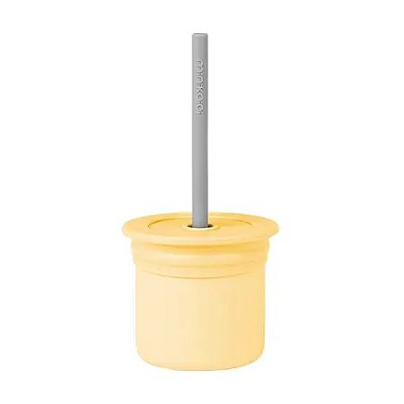 Copo Snack com Tampa e Canudo em Silicone 180ml - Amarelo e Cinza