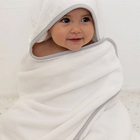 Toalha de Banho com Capuz Laço Bebê Comfort Cinza