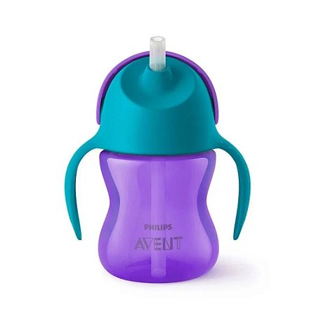 Copo Straw Cups com Canudo e Alça - 200ml - Roxo -  Avent (Dinossauro) - (9M+)