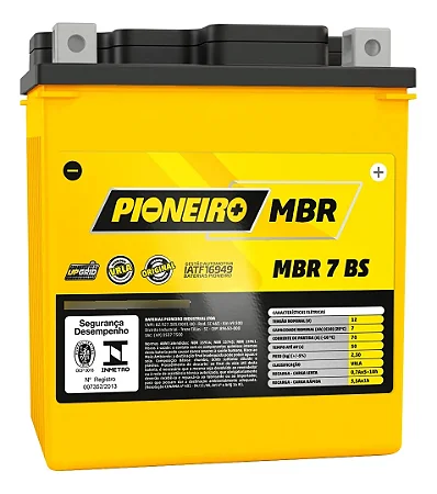 Bateria 7 Ah Ampéres Pioneiro MBR 7 BS 12v Xtz 250 Lander Tornado Twister Fazer 250