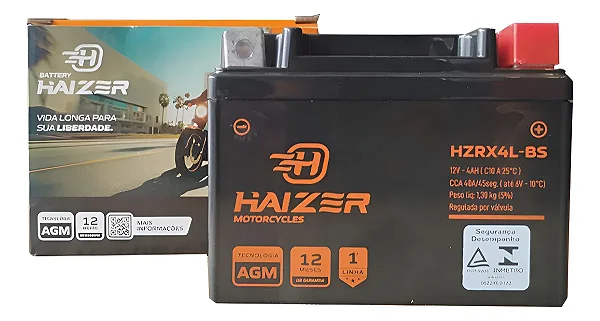 Bateria 4 Ah Ampéres Haizer HZRX4L-BS Yamaha Neo 125 Jog 4ah 12v (ytx4lbs)