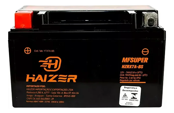 Bateria 7 Ah Ampéres Haizer HZRX7A-BS Suzuki Burgman 125 7ah 12v  Ytx7a-bs