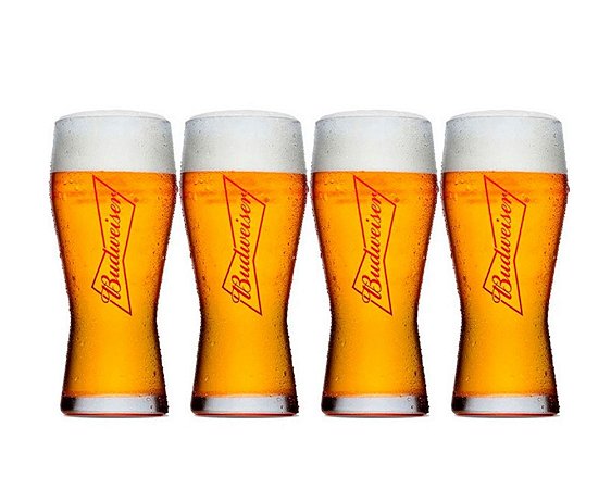 CONJUNTO DE 4 COPOS P/ CERVEJA BUDWEISER 400 ML GRAVATA