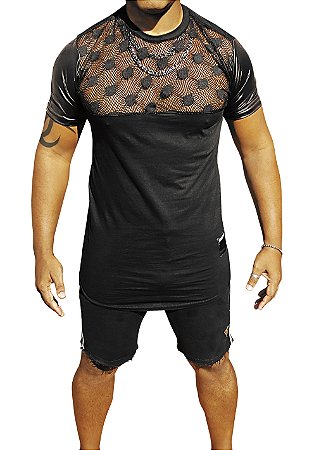 Camiseta Longline Crochê