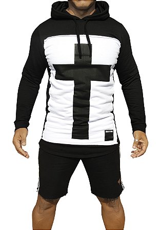 Casaco de moletom com Capuz Estampa Crucifixo