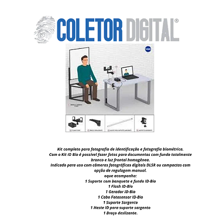 Kit completo para fotografia de identificação e fotografia biométrica.