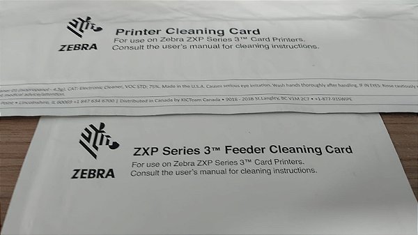 Kit 2 Cartões De Limpeza Zebra Cards Series Zxp3 105999302