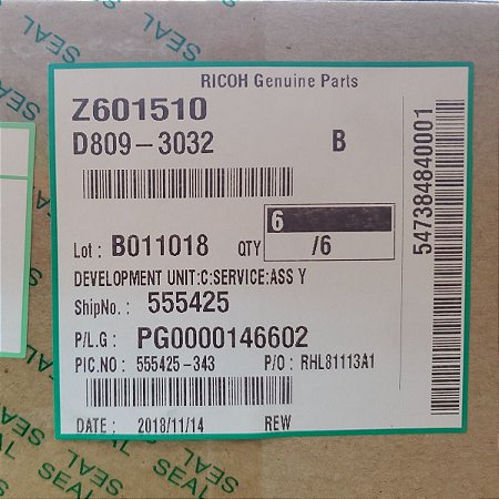 Unidade de Revelação Ricoh MPC 2050 MPC 2051 MPC 2550 MPC 2551 D8093032 D8093002 Cyan Original