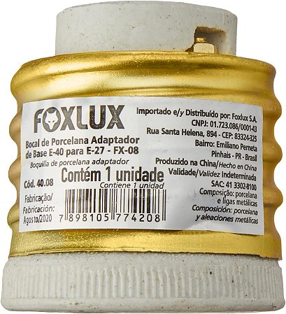 Foxlux Adaptador Porcelana E-40 P/E-27 Fx 08, Colorido