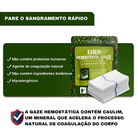 Gaze Hemostática Kaolin Estéril Selada a Vácuo Homologada - IFAK/APH Tático