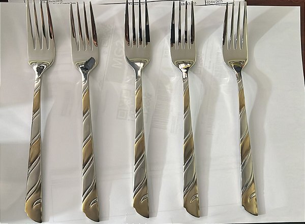 Garfo Prata Com Detalhes Dourado Kit C/6