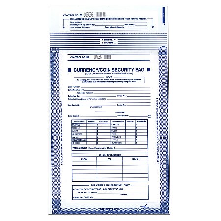 Sacos de segurança e para armazenamento de moedas/dinheiro como prova