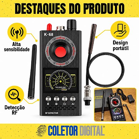 Detector Anti-Espião K68 RF GSM GPS – Localizador de Câmeras Ocultas, Escutas e Rastreadores Sem Fio