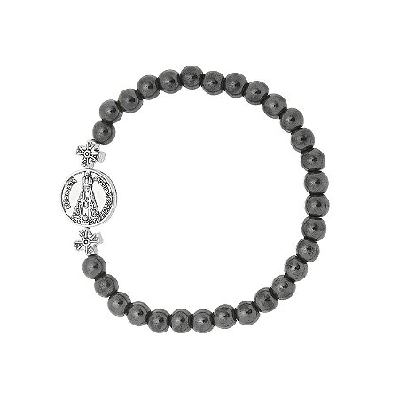 Pulseira N.S Aparecida Hematita, Elástico