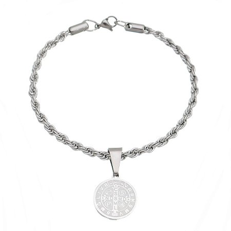 Pulseira em Inox com Pingente de São Bento