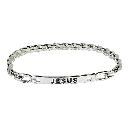 Bracelete Trançado com Inscrição Jesus em Metal - Inox