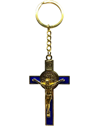 Chaveiro de Cruz Dourado com Resina