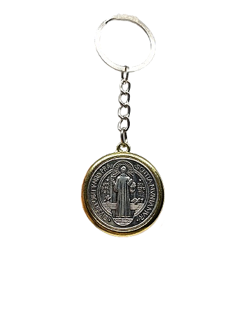 Chaveiro São Bento Redondo Prata e Dourado