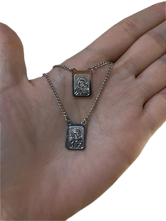 Escapulário Nossa Senhora do Carmo em Inox, chapa dupla