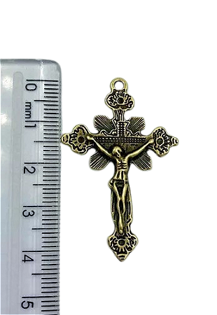 Kit crucifixo e entremeio, ouro velho, Ns Aparecida