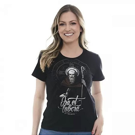 Camiseta Medalha e Rosto de São Bento, Feminina, GG