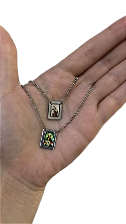 Escapulário Nossa Senhora do Carmo, colorido, aço inox