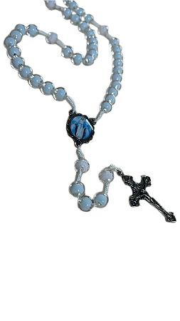 Terço Nossa Senhora das Graças, transparente com azul