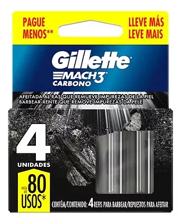 GILLETE MACH 3 CARBONO COM 4 RECARGAS - REFIL