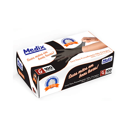 LUVA NITRILICA - (NÃO CIRURGICA) - PRETA - TAMANHO G - C/ 100 UNIDADESS