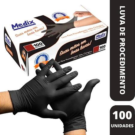 LUVA NITRILICA - (NÃO CIRURGICA) - PRETA - TAMANHO P  - C/ 100 UNIDADESS